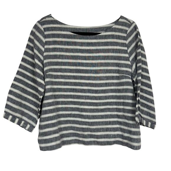 Christian Siriano Tops - Christian Siriano Blue Linen Striped Cropped Blouse Women L Boxy Oversized Beach